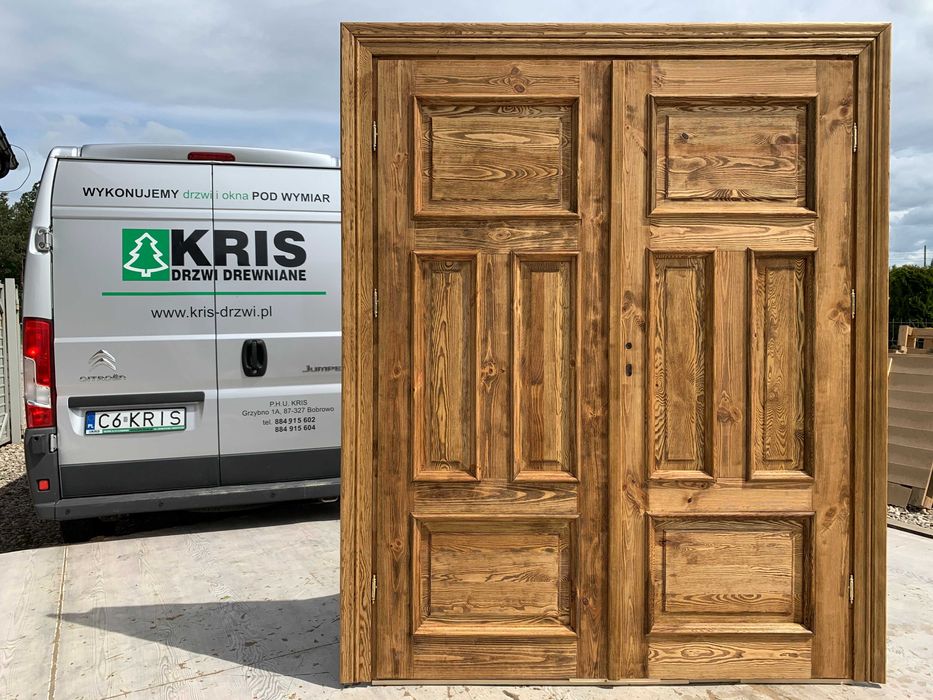 Drzwi Dwuskrzydłowe drewniane LITE SZCZOTKOWANE postarzane retro