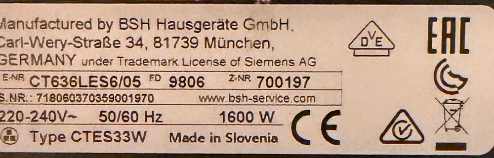 Maszyna do kawy siemens CT636LES6/05 kawiarka