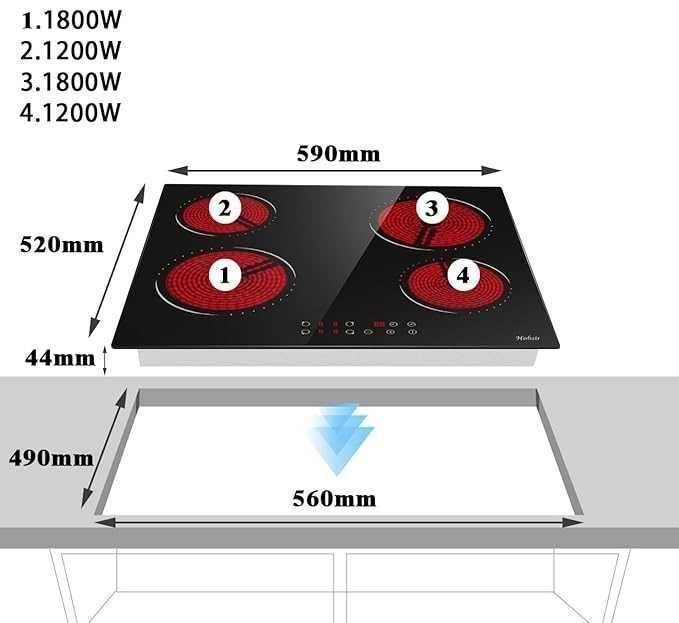 Hobsir Płyta Ceramiczna do Zabudowy 60cm 6000W 9 Poziomów Mocy