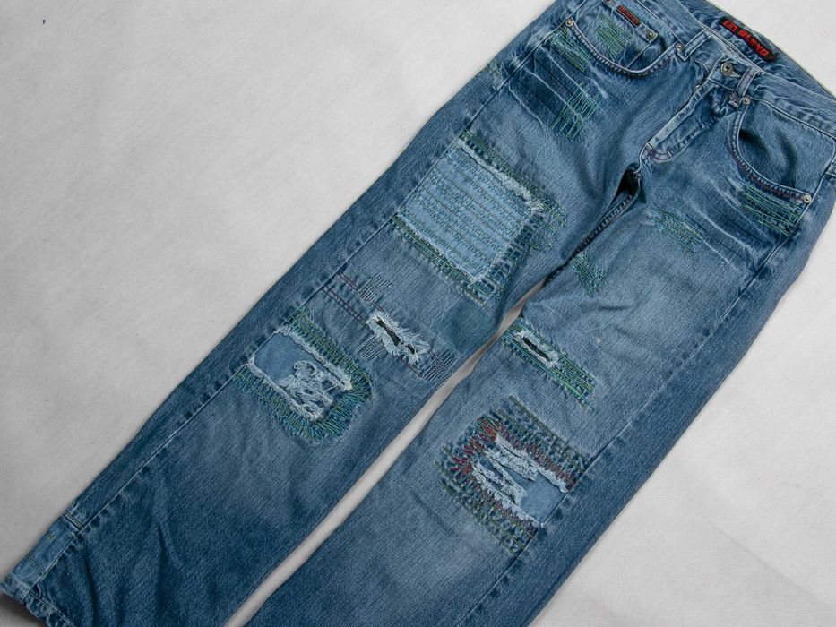 Y2K Blend G-Blend Patchwork Jeans Baggy spodnie Skater Distressed 30us