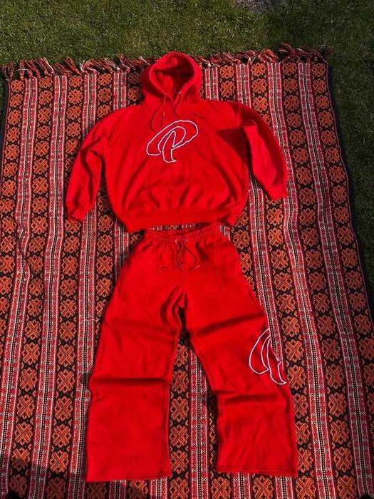 Czerwony komplet dresowy set Y2K | szerokie spodnie i hoodie