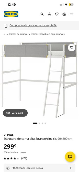 Cama alta VITVAL com secretária, tampo para recados e acessórios