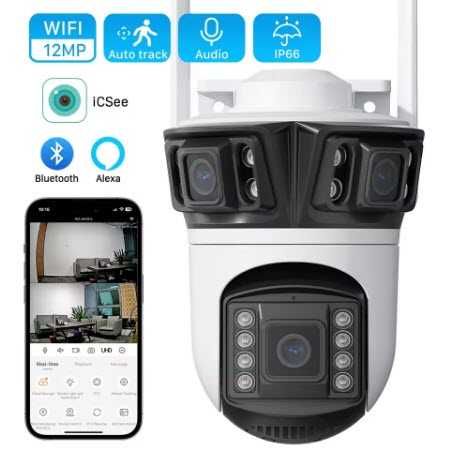 Уличная IP WIFI Камера видеонаблюдение Besder 12МП три объектива iCSee