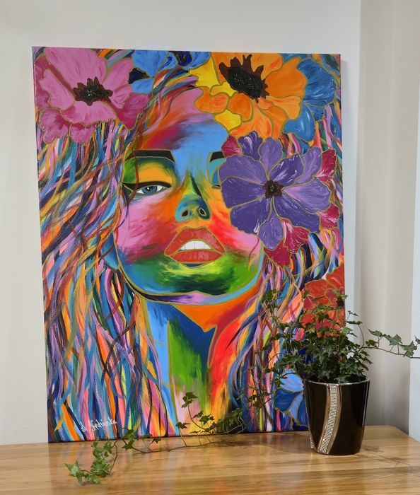 Obraz ŻYRAFA 80 x 100 cm. Obraz ręcznie malowany na płótnie.