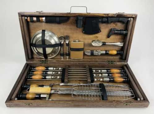 Крутой подарочный набор шампуров деревяном кейсе футляре для мужчины