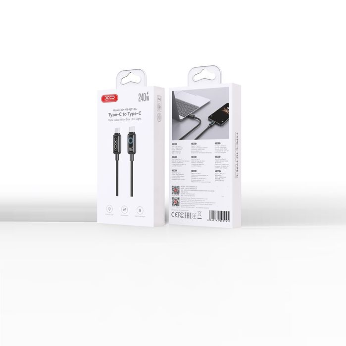 Xo kabel NB-Q312A Pd Usb-c - Usb-c 1,0m 240W czarny z LED