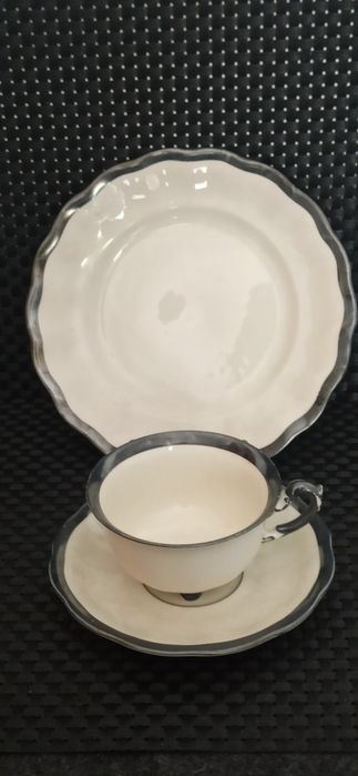 Porcelana Śląska Koenigszelt TRIO Charlotte zdobione Srebrem
