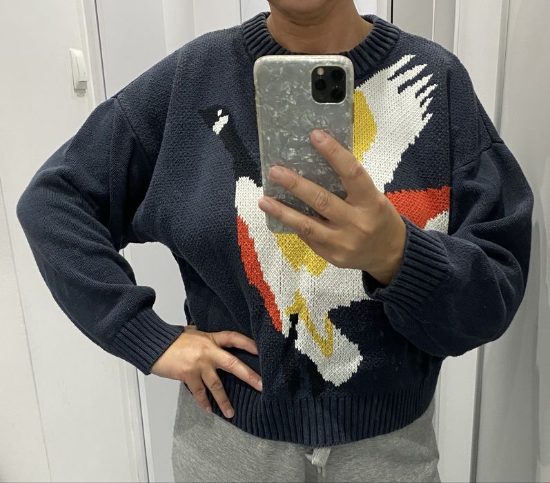 Granatowy krótki sweter żuraw H&M m-xl