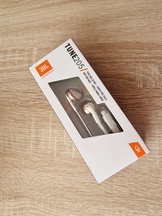 Słuchawki Przewodowe JBL Tune 205 Biało-Złote Jack 3,5 mm