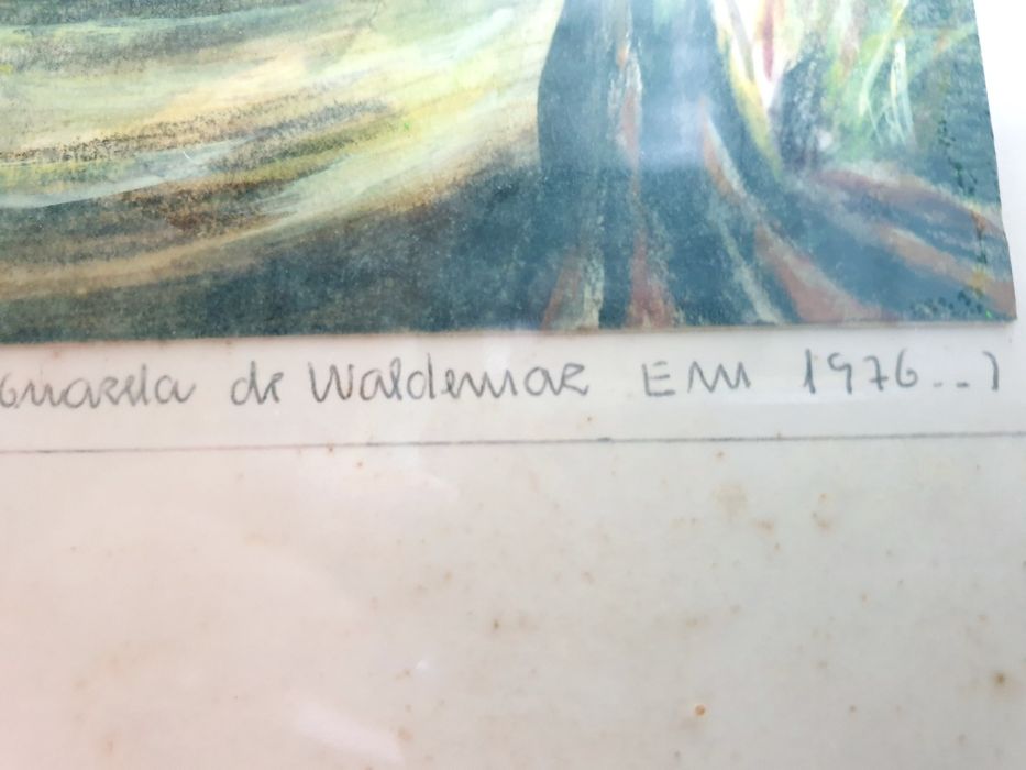 WALDEMAR: Aguarela paisagística "Aldeia escondida" assinada de 1976
