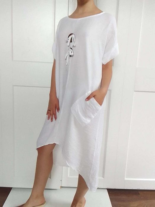 Biała asymetryczna swobodna sukienka oversize S M L XL nowa z metką