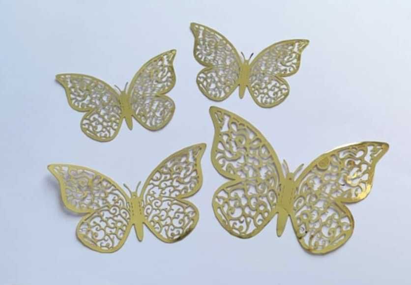 Mieniące Motyle 3D Naklejki Złote Orientalne 12 szt Skrzydła zawijas