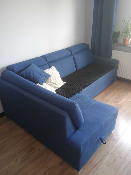 Narożnik łóżko granatowy przestronny wygodny lewostronny
