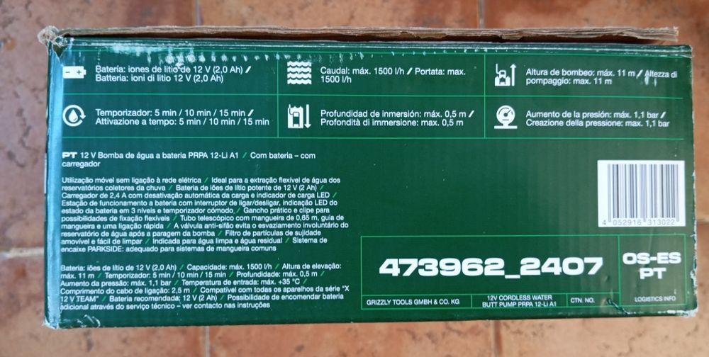 Bomba de água a bateria Parkside 12V