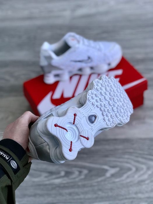 ТОП ПРОДАЖ! Nike Shox White Black Logo 37 38 39 40 41 42 43 44 45 найк шокс білі чорне лого