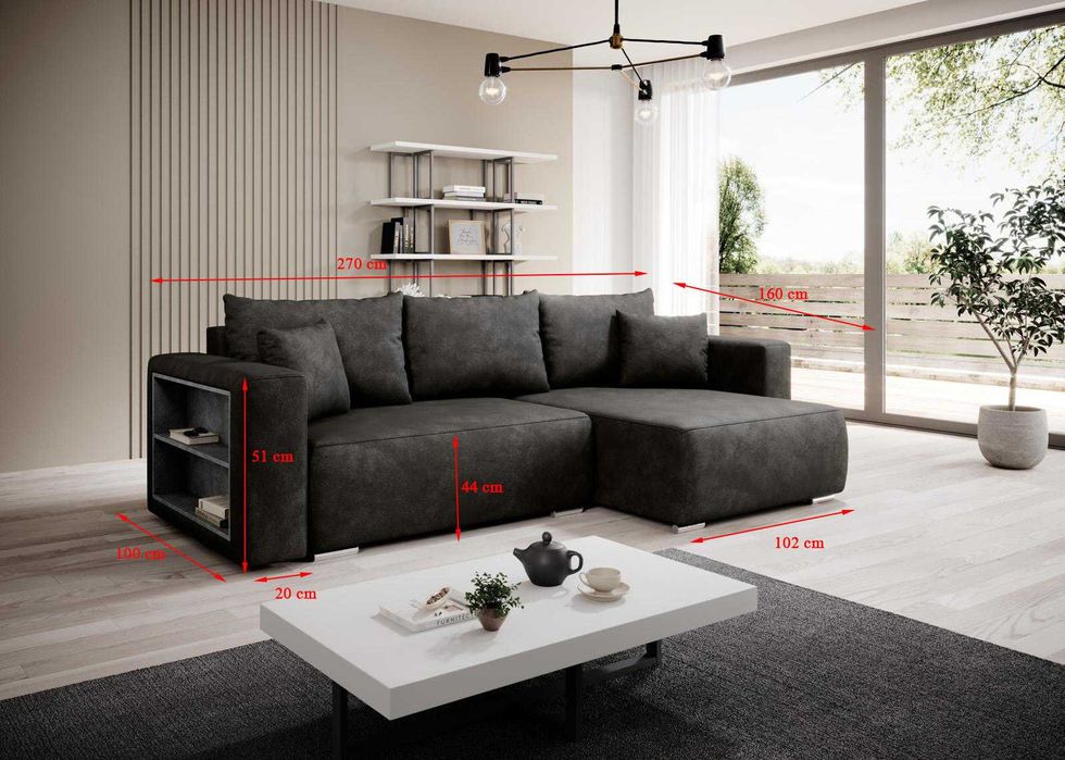 Narożnik rozkładany LUNA, Funkcja spania, Pojemnik, Rogówka, Producent