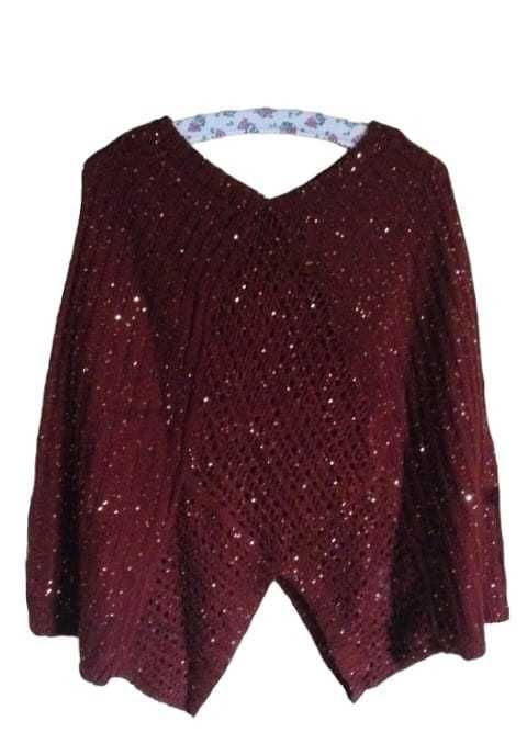 Nowe bordowe ponczo sweter 34,XS BonPrix Rainbow poncho