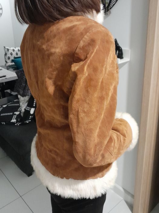 Kurtka zimowa, kożuch, skóra zamszowa, M, 38
