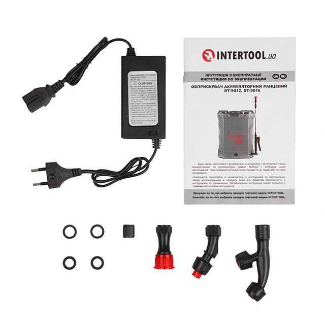 Опрыскиватель аккумуляторный ранцевый 12л 12В 8Ач INTERTOOL DT-9012