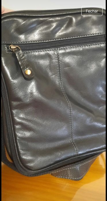 Bolsa tiracolo em pele legítima, masculina, 22x27
