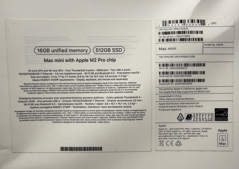 Mac Mini M2 Pro 16GB/512GB