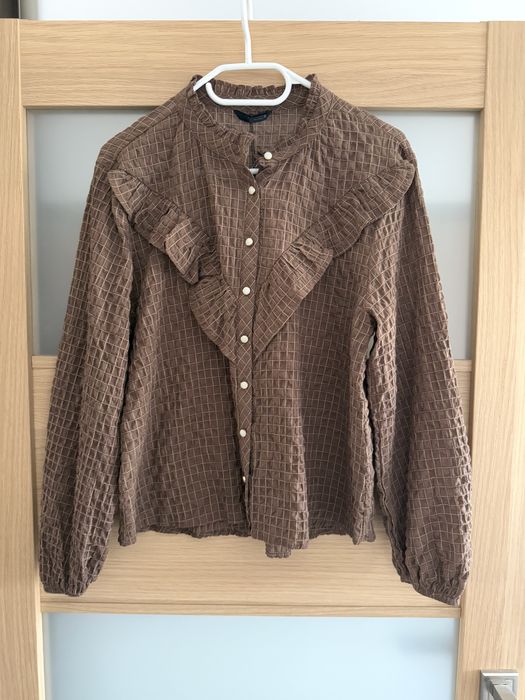 Czekoladowa koszula zara oversize boho rustykslna kratka