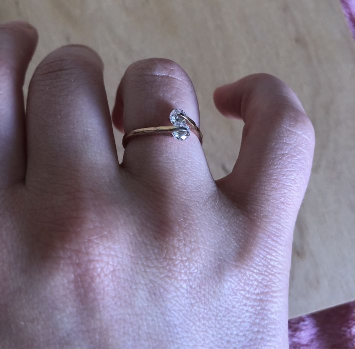 Біжутерія, колечко під золото, кольцо золотое, з двома камінцями