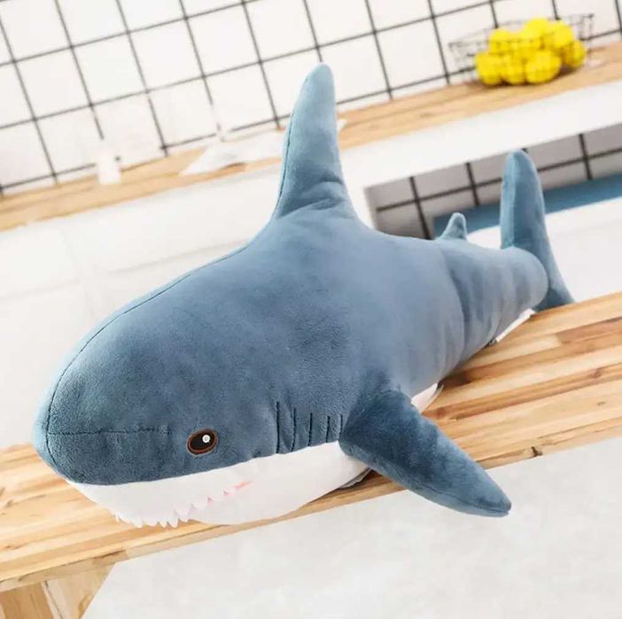 М'яка плюшева іграшка акула обіймашка синя подушка для сну дитяча гіпоалергенна риба для підтримки спини з машинним пранням