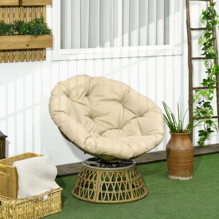 Cadeira de Jardim Papasan Giratória de Vime Sintético com Almofada