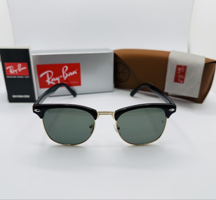 Солнцезащитные очки Ray Ban Clubmaster 3016 Gold-Black 51мм стекло