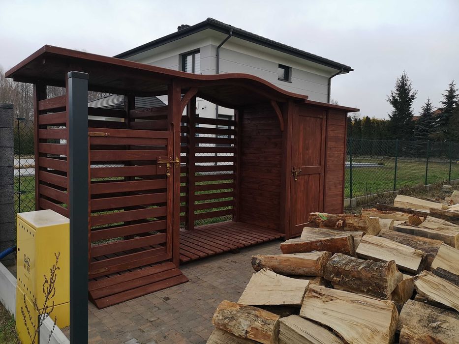 Zadaszenie na kosz 1 x 1,1m + drewutnia 2 x 1,1m z dach fala + domek