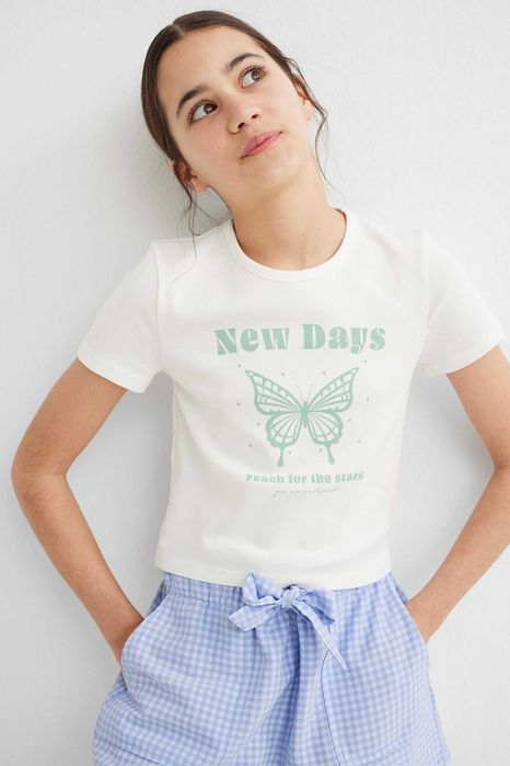 Короткий топ НМ, футболка из хлопкового трикотажа 134/140 рост