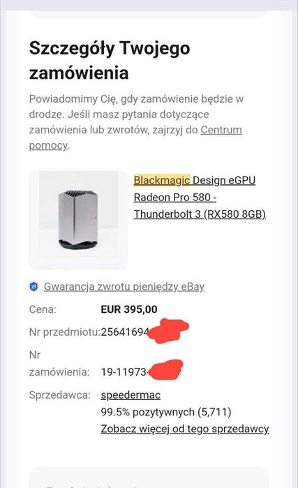 Blackmagic Design eGPU | Radeon Pro 580 8GB | Komplet kabli