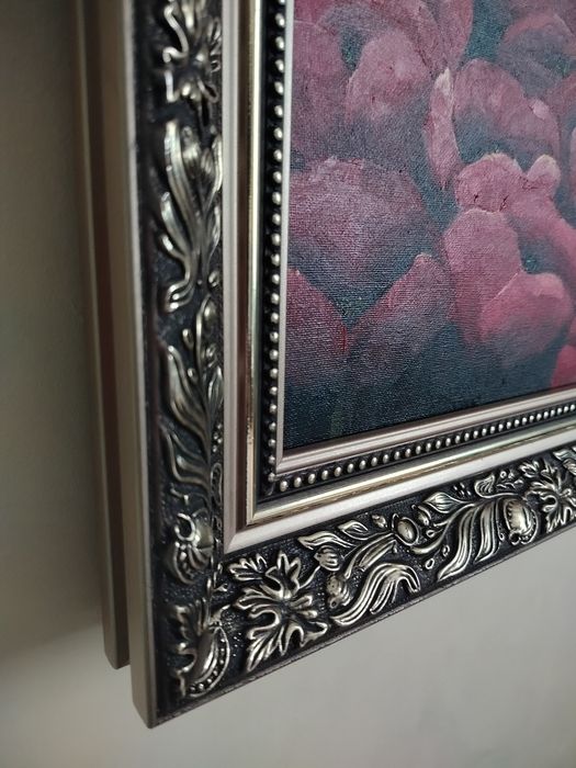 Duży obraz olejny "Pole maków" w pięknej złotej ramie - 90/70 cm