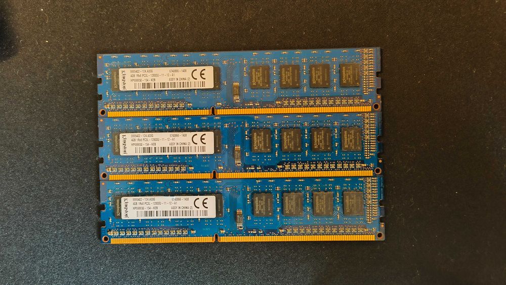 Kingston DDR3 Memória RAM 4GB x3 (12GB) 1600MHz 1Rx8 PC3L-12800U-11-12-A1 | HP698650