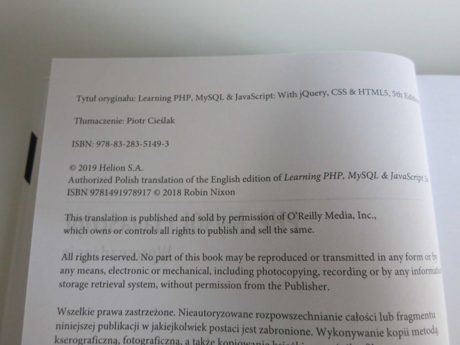 PHP MySQL i JavaScript Wprowadzenie, wydanie V, Robin Nixon