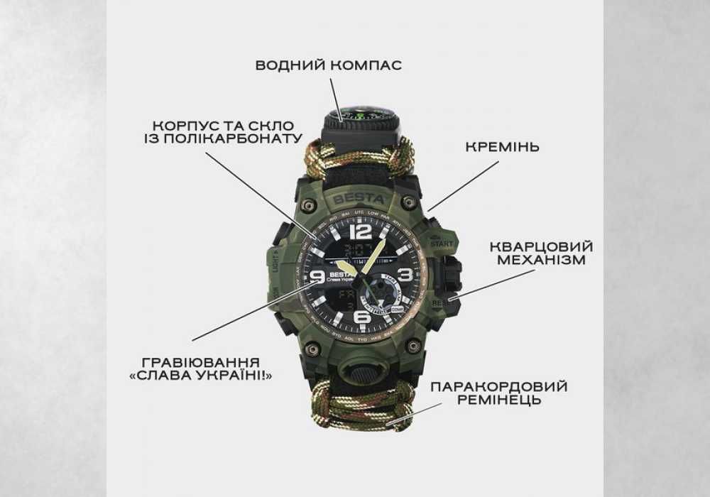 Унікальний Чоловічий водостійкий тактичний годинник  з компасом