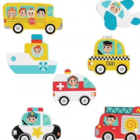 Tooky Toy Drewniane Puzzle Montessori Pojazdy Samochody Samolot Statek