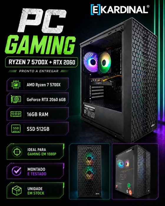 PC Gaming Ryzen 7 5700X RTX 2060 16GB | Loja | Garantia