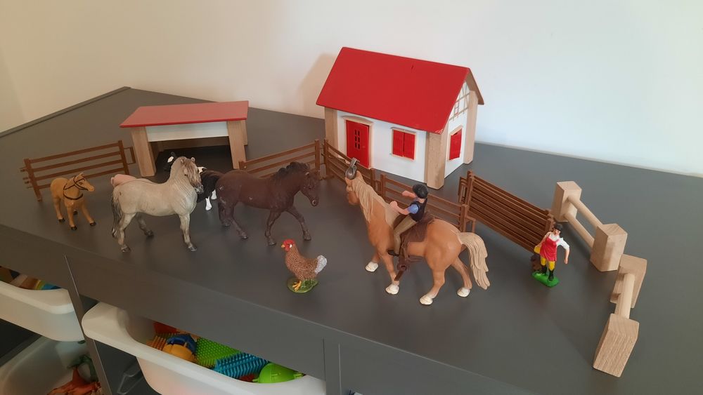 Stajnia z konikami, zagroda z domkami