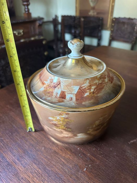 Conjunto vintage louça alcobaça - jarro e taça com tampa