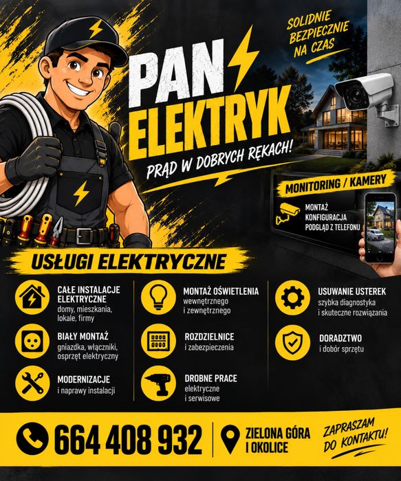 Elektryk Zielona Góra – instalacje, biały montaż, kamery, monitoring