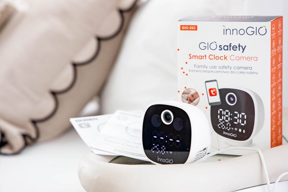 Kamera Wi-Fi GIOsafety Smart Clock Niania Elektroniczna Monitor Dziecka Innogio GIO-252 Bezprzewodowa Do Pokoju