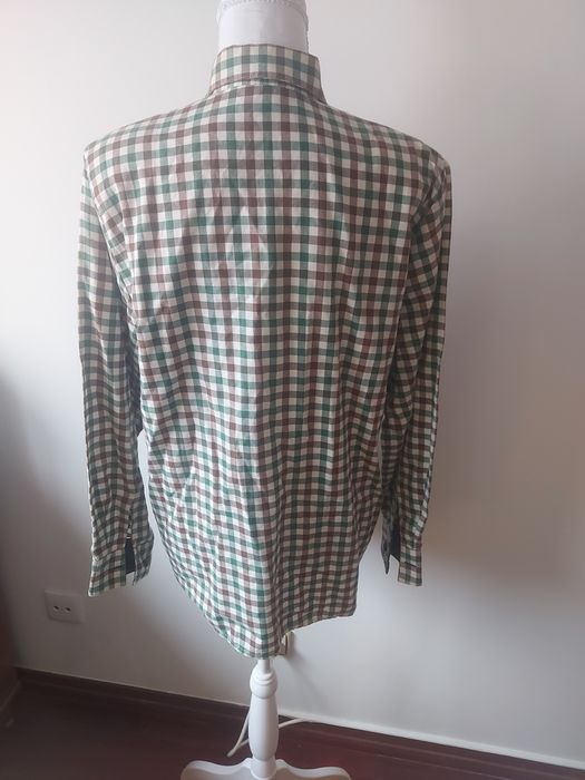 Camisa aos Quadrados Castanho e Verde Garrafa