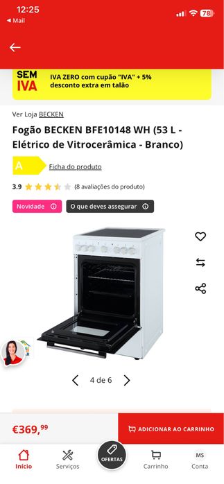 Fogão BECKEN Elétrico de Vitrocerâmica