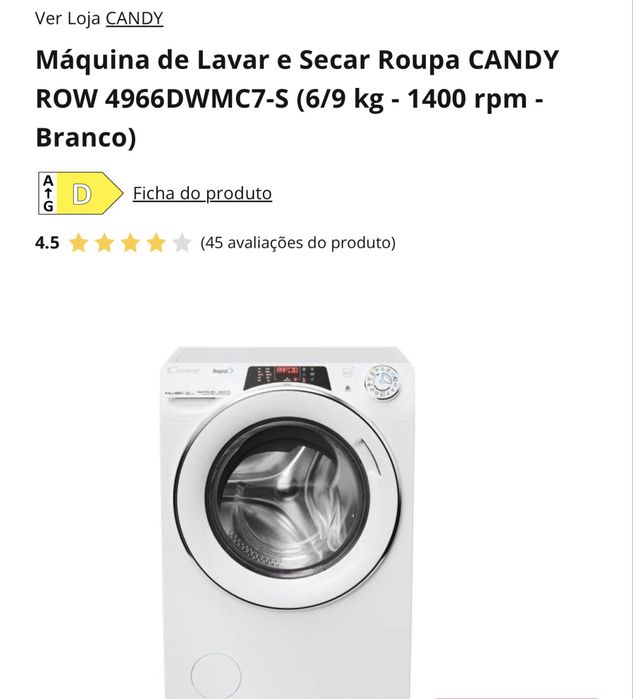Máquina de Lavar e Secar Roupa Candy – Como Nova – Porto