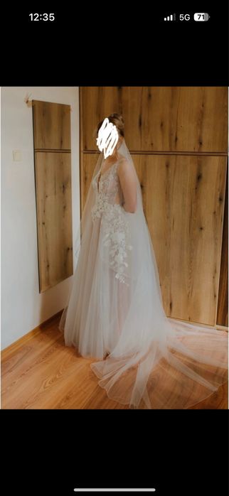 Suknia ślubna delikatnie rożowa r 36/38