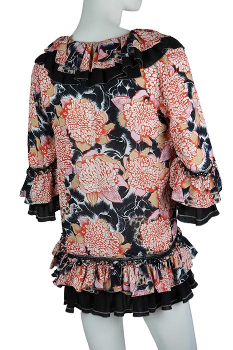 Just Cavalli tunika bluzka czerwona kwiaty r. S/M