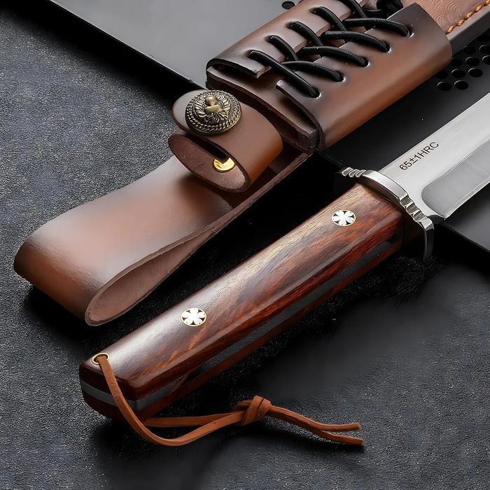 Tanto de lâmina fixa Katana faca japonesa com punho de madeira - 9cr18