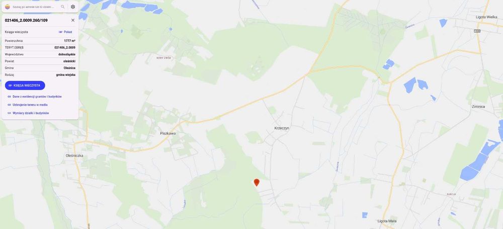 Działka budowlana przy lesie, media, Krzeczyn gm. Oleśnica - Widok 4